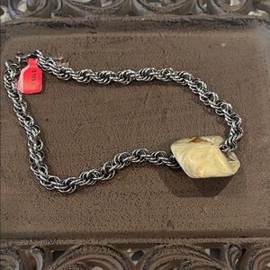 Sabika Twisted Silver Necklace with Unique Cream Pendant